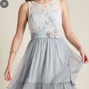 Gray and white sheer layered dress
